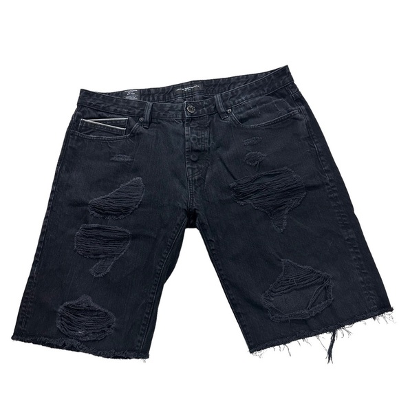 Cult of Individuality Rebel Short Men Black Wash Jean Shorts Sz 38 Rigid Denim - Picture 1 of 13